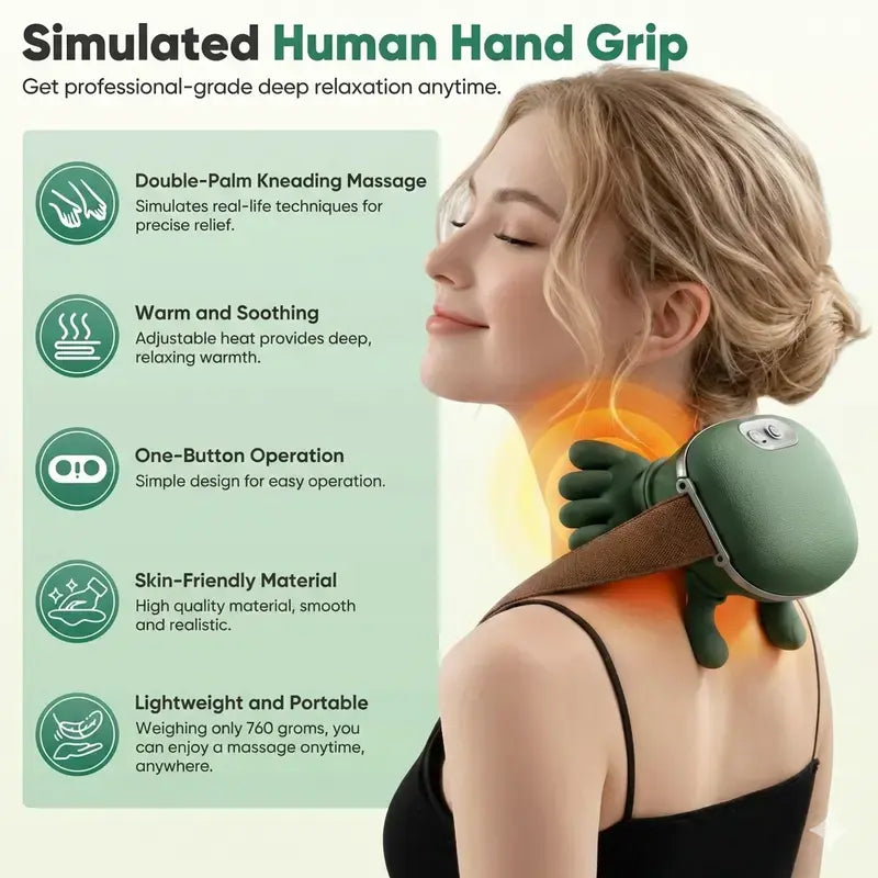 Aedwdpe Electric Bionic Hand Neck & Shoulder Massager - 3D Kneading, Heating, Rechargeable Battery Powered, Wireless, Portable, Adjustable Speed, Lightweight, Unisex, Multi-Area Deep Tissue Pain Relief, Easy Control