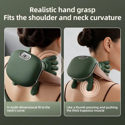 Aedwdpe Electric Bionic Hand Neck & Shoulder Massager - 3D Kneading, Heating, Rechargeable Battery Powered, Wireless, Portable, Adjustable Speed, Lightweight, Unisex, Multi-Area Deep Tissue Pain Relief, Easy Control